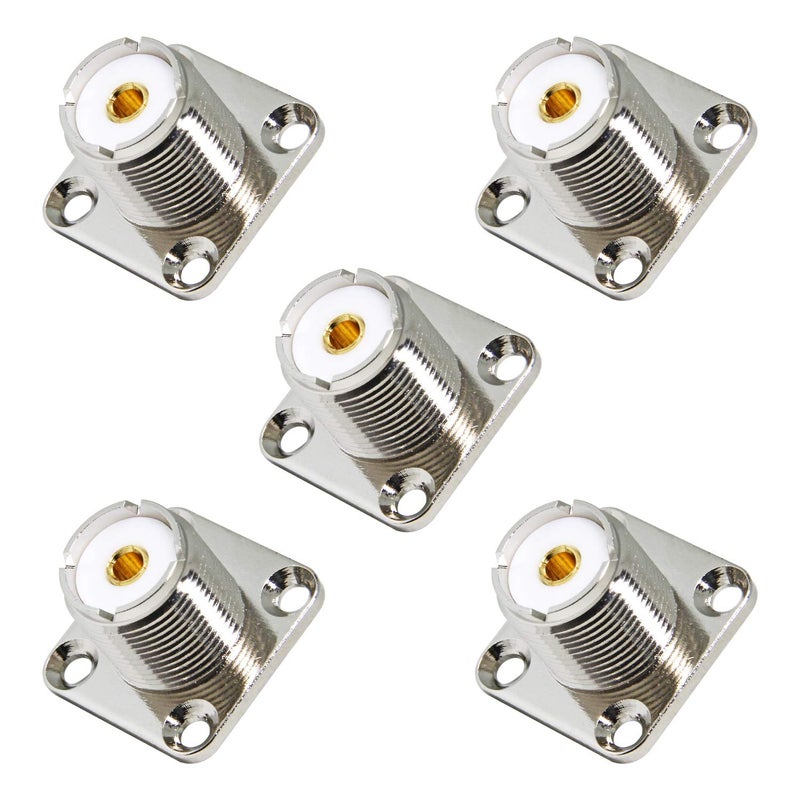 RFAdapter UHF Panel Mount, 5 Pack Female SO239 Chassis Mount 4-Hole Jack Flange Solder Cup RF Coax Connector for J Pole and Ground Plane Antenna - Image 1
